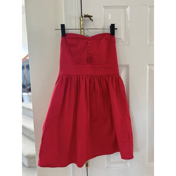 Bebop Babydoll Strapless Red Pin Tuck Pleat Micro Mini Dress Coquette Y2K Twee - Picture 1 of 6